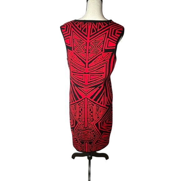 Geometric Red & Black Sleeveless Dress By Liv - Rayon & Nylon Blend Size L - Picture 2 of 4